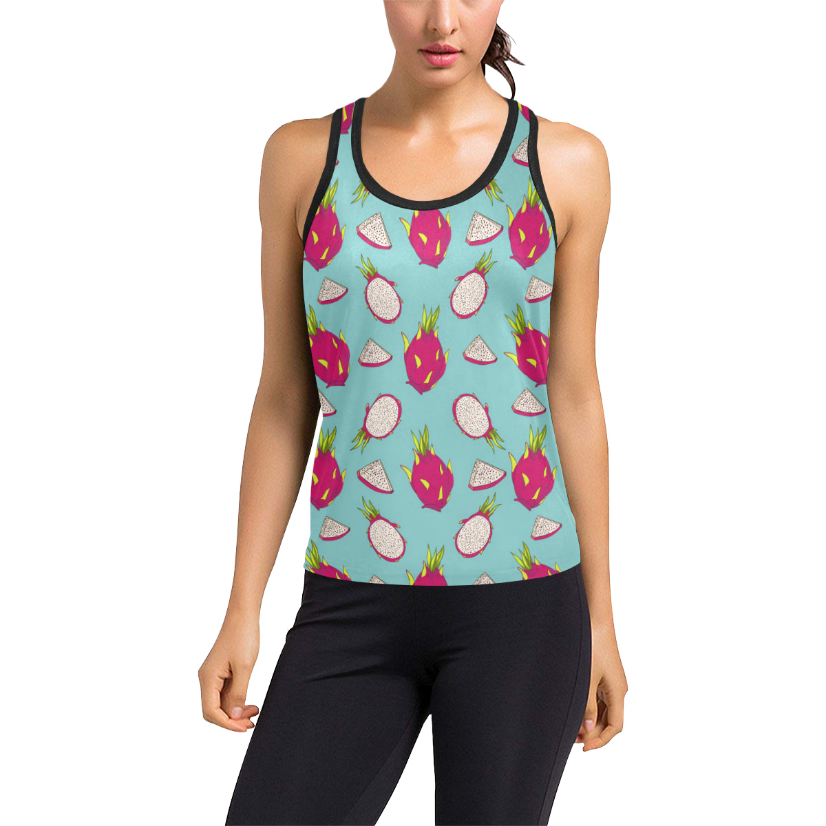 Dragonfruit Pattern Print Design DF01 Women's Racerback Tank Top