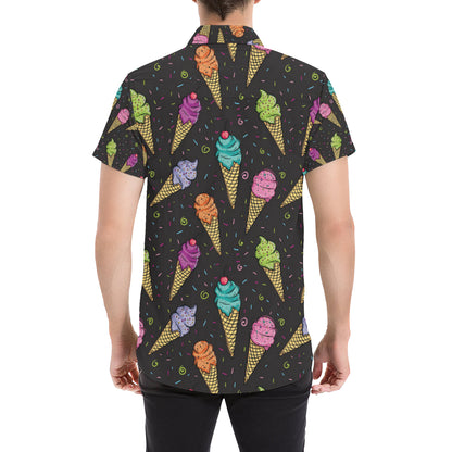 Ice Cream Pattern Print Design IC06 Men's Short Sleeve Button Up Shirt