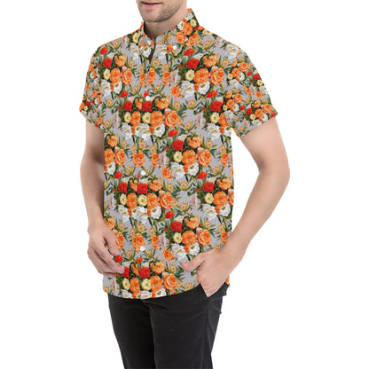 Lisianthus Pattern Print Design LT04 Men's Short Sleeve Button Up Shirt