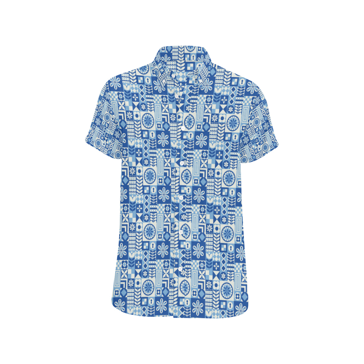 Swedish Print Pattern Men's Short Sleeve Button Up Shirt