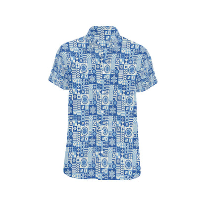 Swedish Print Pattern Men's Short Sleeve Button Up Shirt