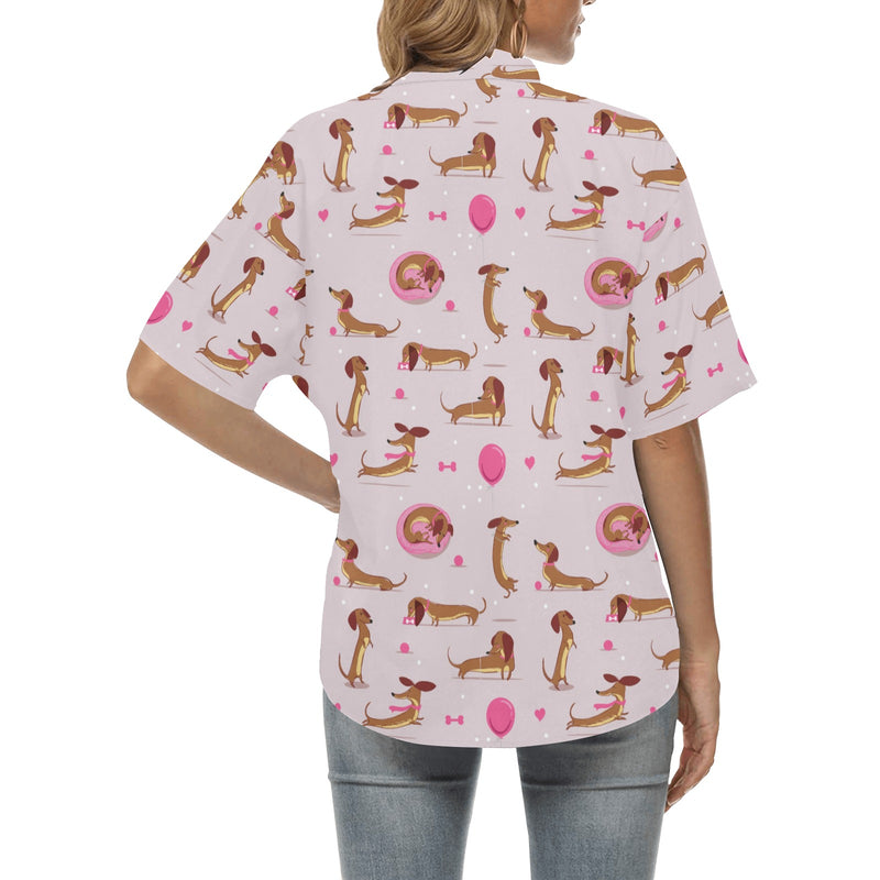 Dachshund Pattern Print Design 10 Women's Hawaiian Shirt