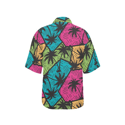 Palm Tree Pattern Print Design PT09 Women's Hawaiian Shirt