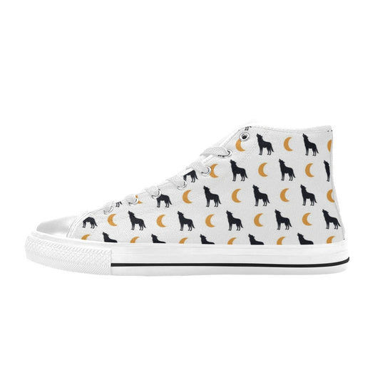 Wolf Moon Print Design LKS302 High Top Women's White Shoes