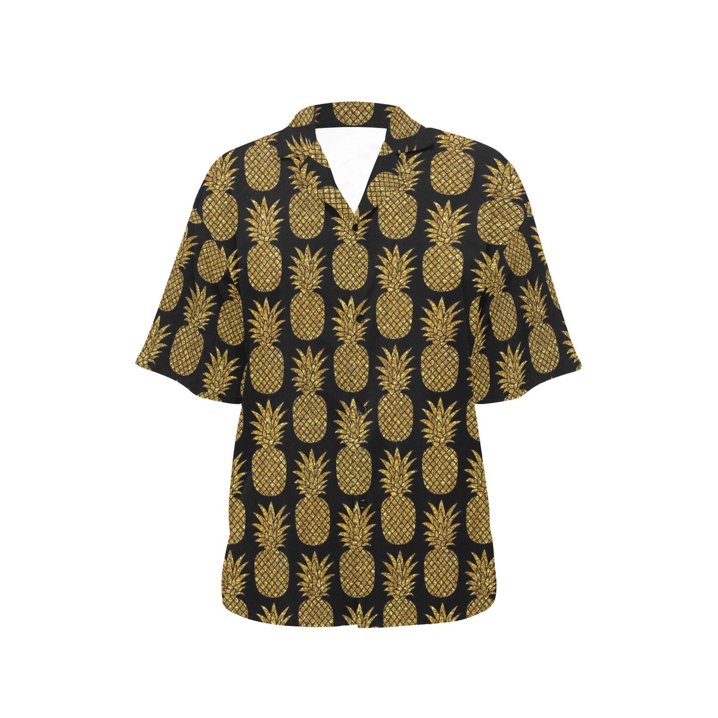 Gold Pineapple Pattern Print Design PP011 Women's Hawaiian Shirt