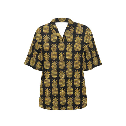 Gold Pineapple Pattern Print Design PP011 Women's Hawaiian Shirt