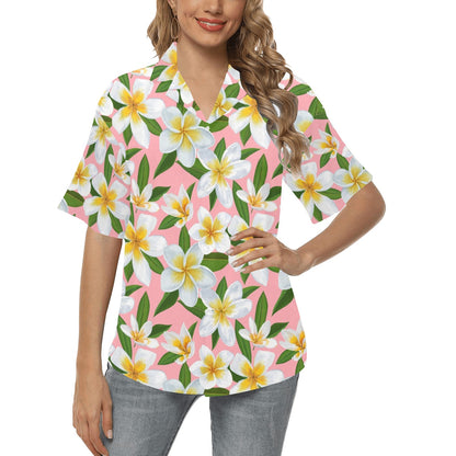 White Plumeria Pattern Print Design PM011 Women's Hawaiian Shirt