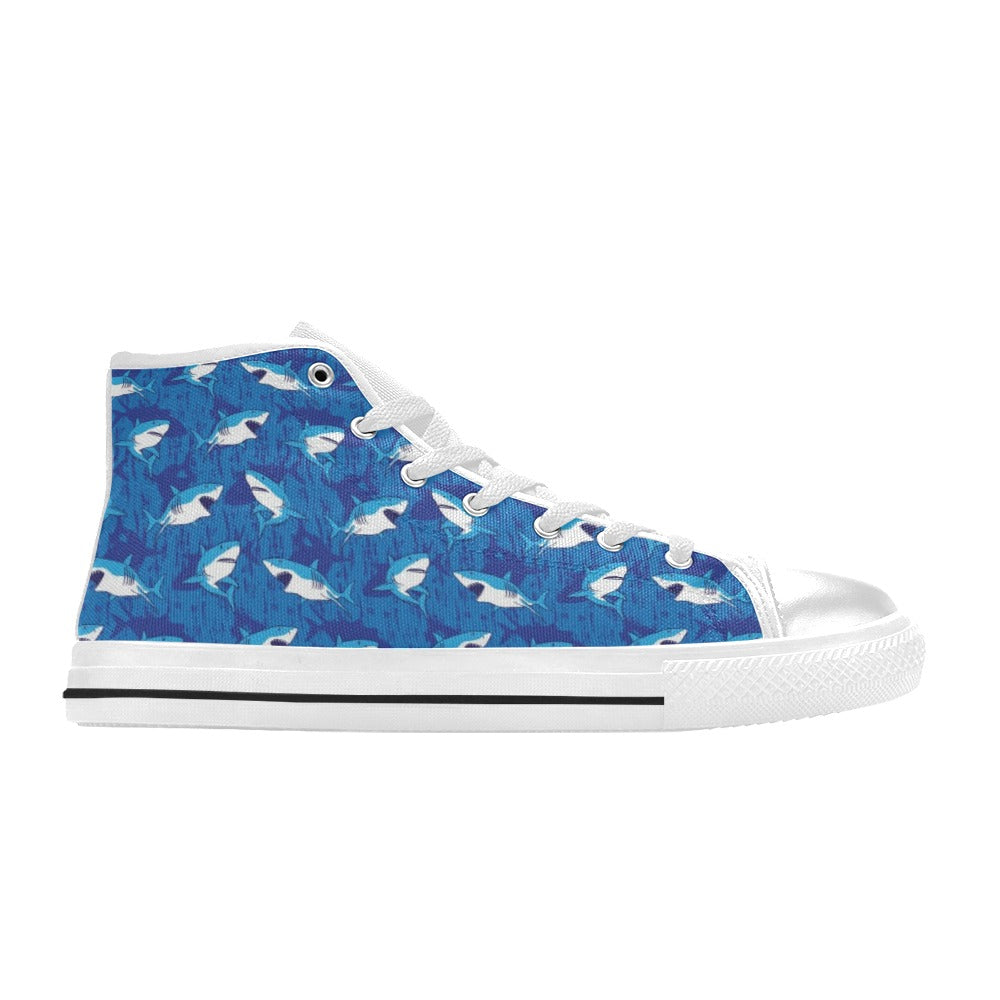 Shark Print Design LKS308 High Top Women's White Shoes