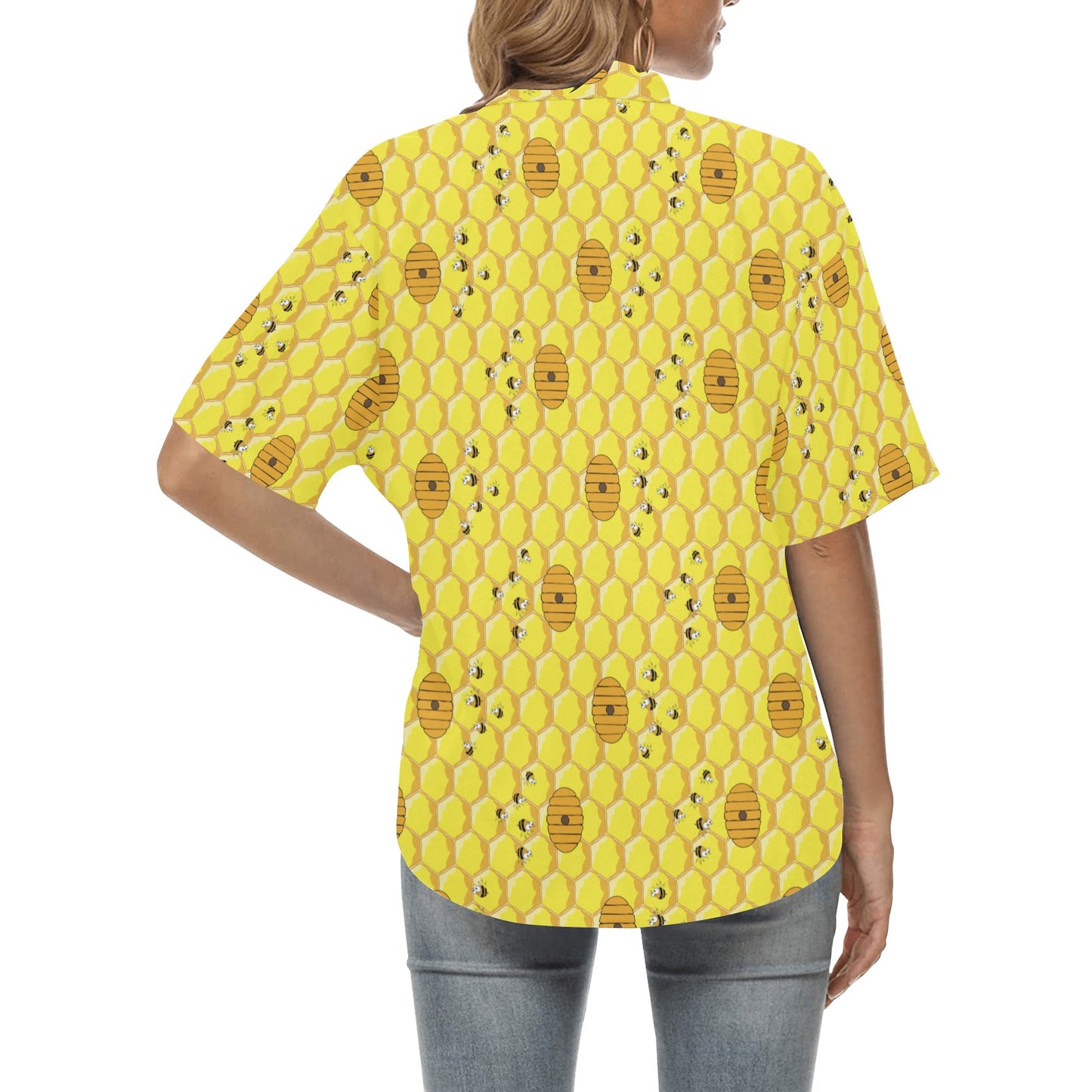 Honey Bee Print Design LKS303 Women's Hawaiian Shirt