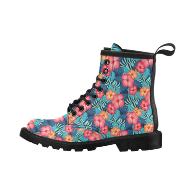 Red Hibiscus Pattern Print Design HB02 Women's Boots