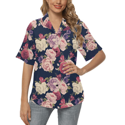 Peony Pattern Print Design PE03 Women's Hawaiian Shirt