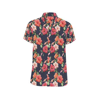 Tropical Flower Pattern Print Design TF020 Men's Short Sleeve Button Up Shirt