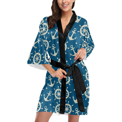 Anchor Pattern Print Design 01 Women's Short Kimono