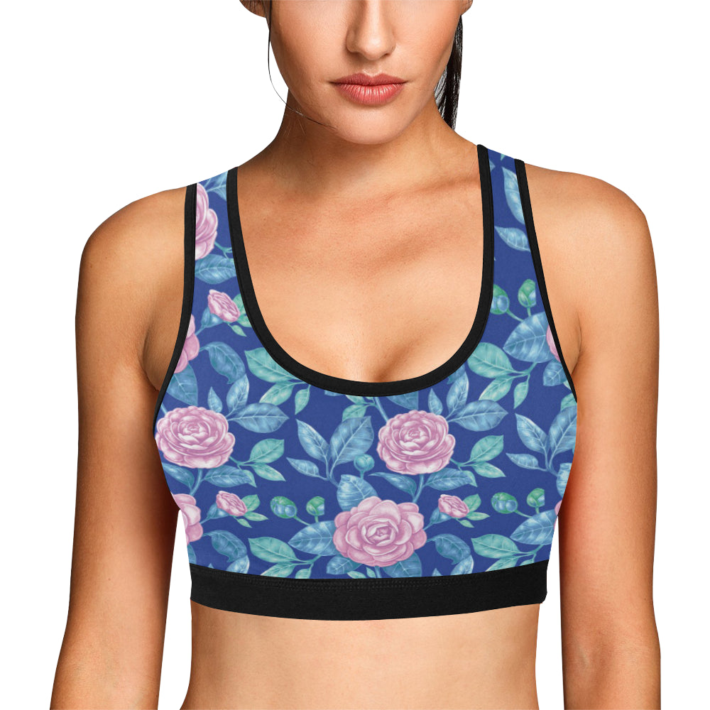 Camellia Pattern Print Design CM05 Sports Bra