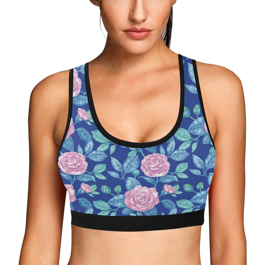 Camellia Pattern Print Design CM05 Sports Bra