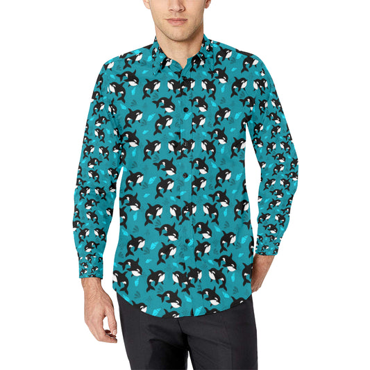 Whale Sea Design Themed Print Men's Long Sleeve Shirt