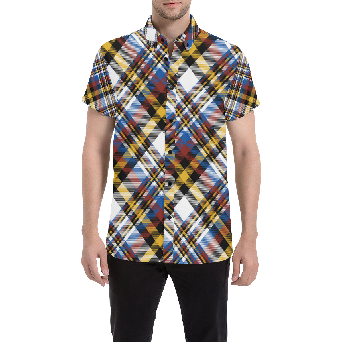 Madras Pattern Print Design 01 Men's Short Sleeve Button Up Shirt