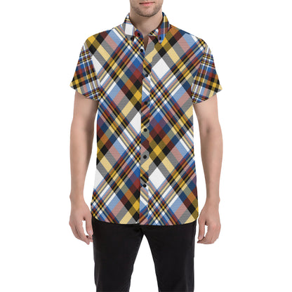 Madras Pattern Print Design 01 Men's Short Sleeve Button Up Shirt