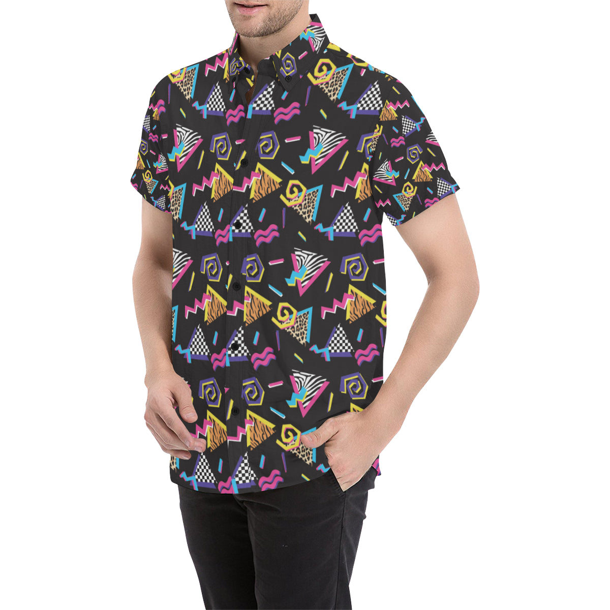 80s Pattern Print Design 3 Men's Short Sleeve Button Up Shirt