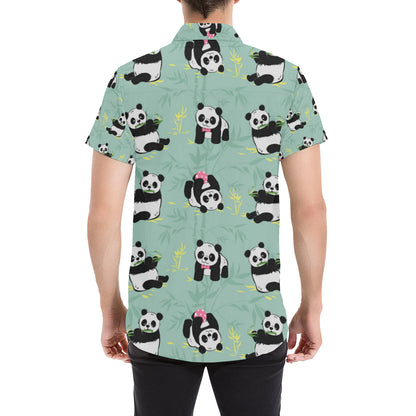 Panda Pattern Print Design A05 Men's Short Sleeve Button Up Shirt