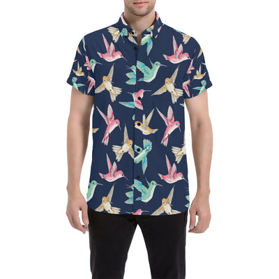 Hummingbird Cute Pattern Print Design 01 Men's Short Sleeve Button Up Shirt