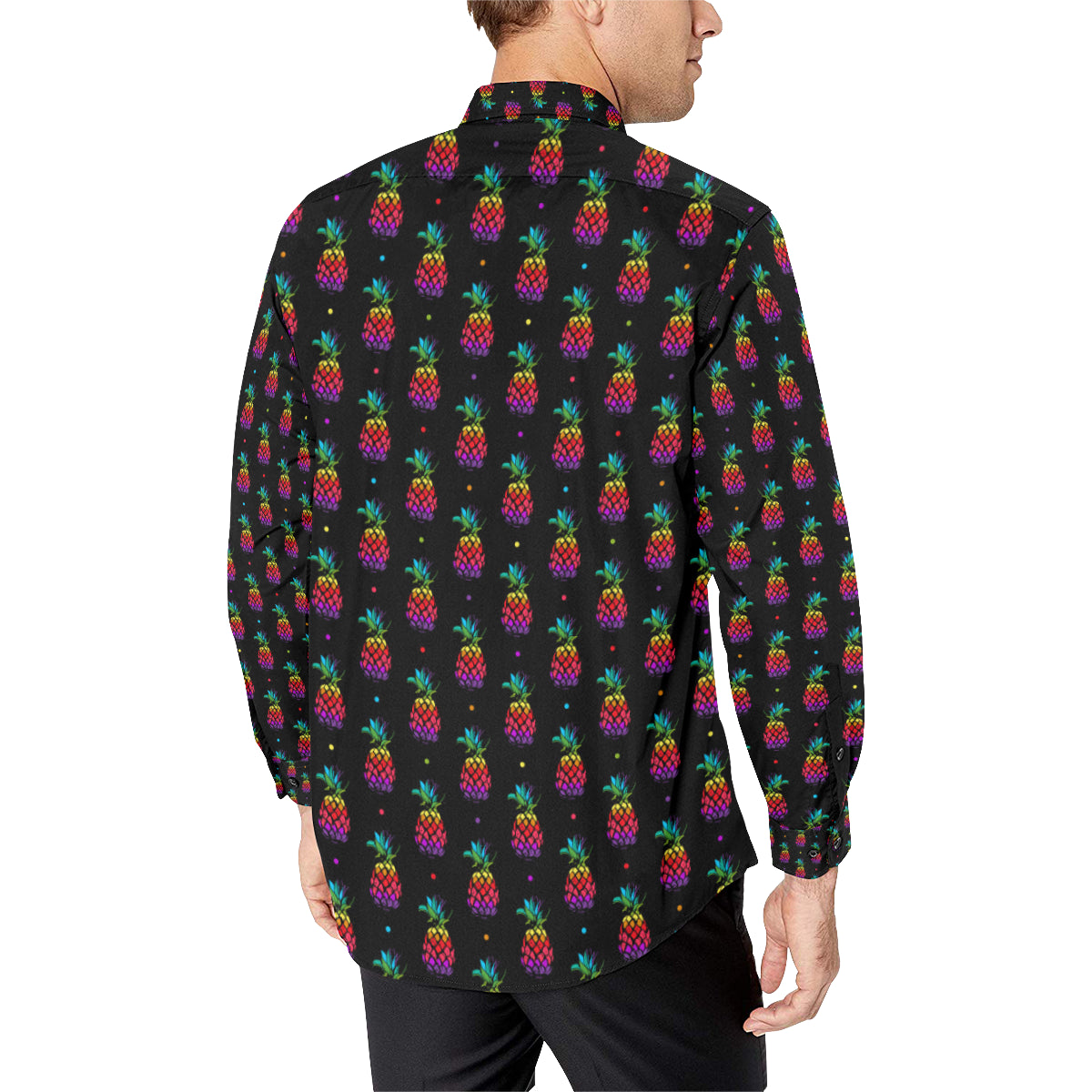 Pineapple Rainbow Dot Print Men's Long Sleeve Shirt