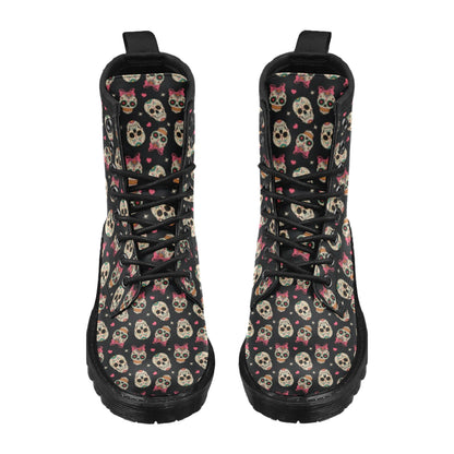 Sugar Skull Pink Bow Themed Print Women's Boots