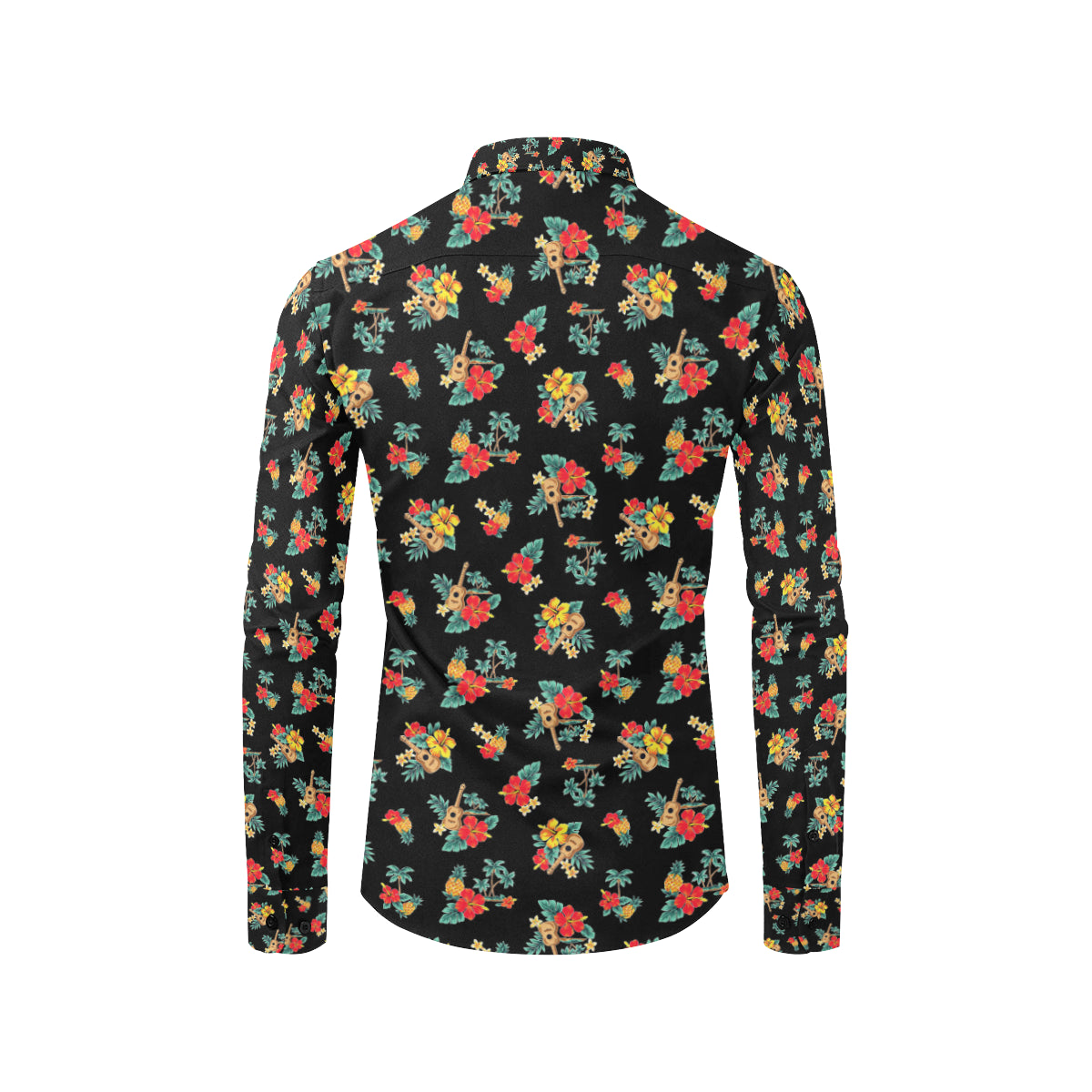 Hawaiian Flower Themed Print Men's Long Sleeve Shirt