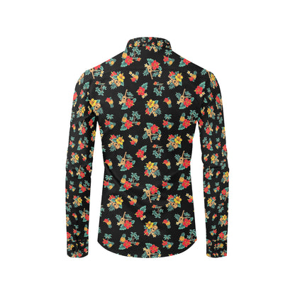 Hawaiian Flower Themed Print Men's Long Sleeve Shirt