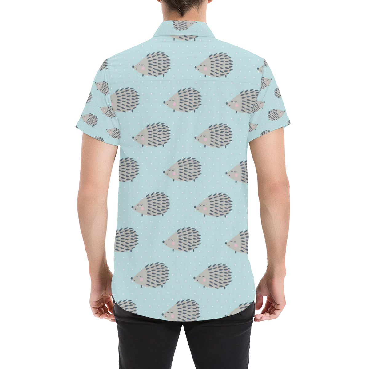 Hedgehog Pattern Print Design 02 Men's Short Sleeve Button Up Shirt