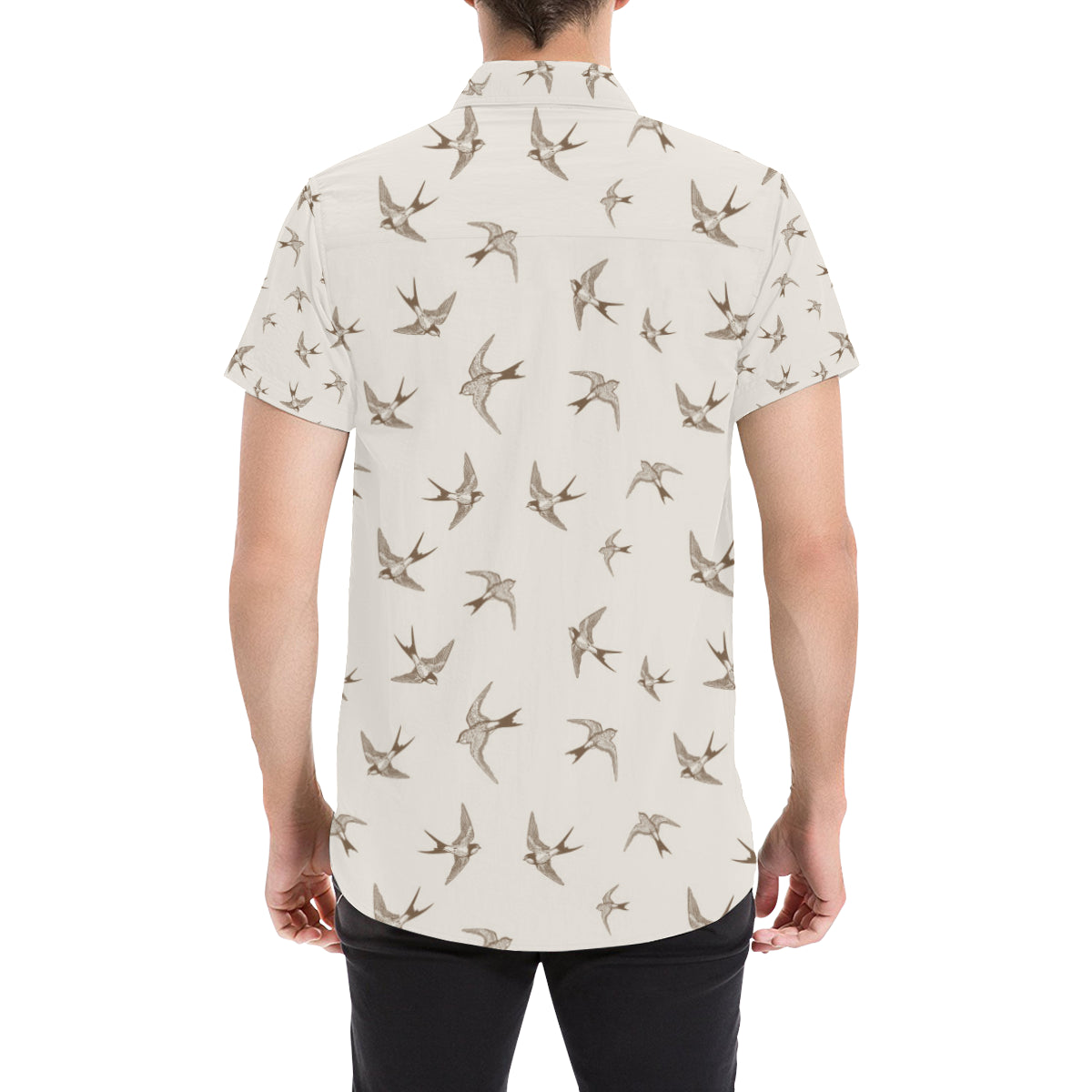 Swallow Bird Pattern Print Design 01 Men's Short Sleeve Button Up Shirt