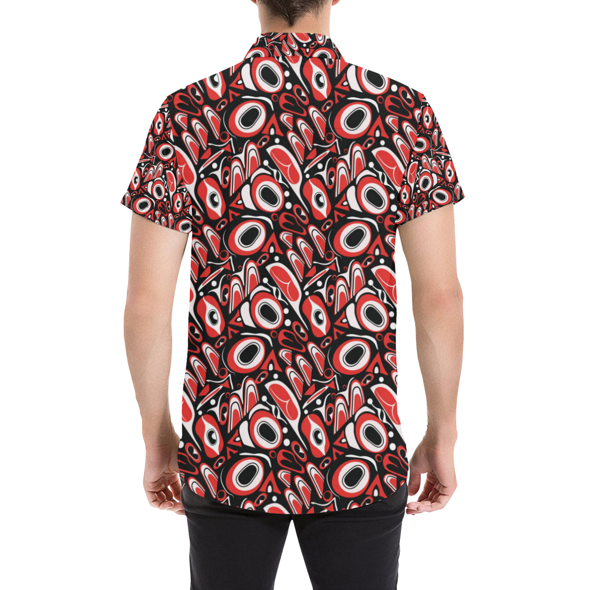 Totem Pole Texture Design Men's Short Sleeve Button Up Shirt