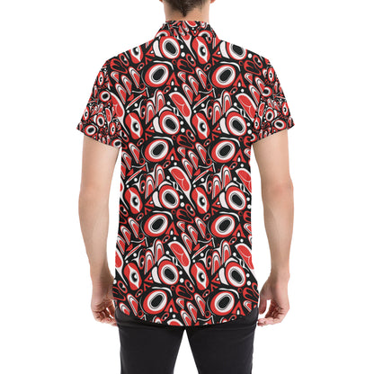 Totem Pole Texture Design Men's Short Sleeve Button Up Shirt