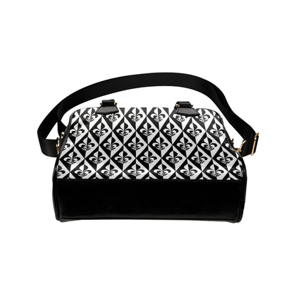 Fleur De Lis Black White Pattern Print Design 02 Shoulder Handbag