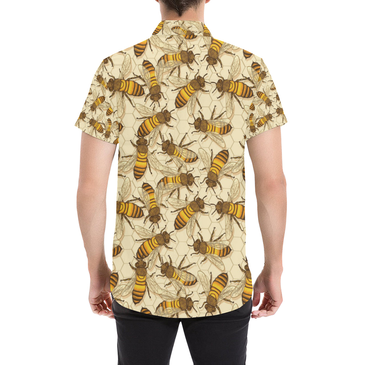 Bee Pattern Print Design BEE05 Men's Short Sleeve Button Up Shirt