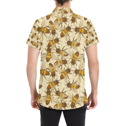 Bee Pattern Print Design BEE05 Men's Short Sleeve Button Up Shirt