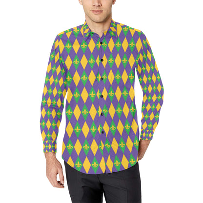 Mardi Gras Pattern Print Design 05 Men's Long Sleeve Shirt