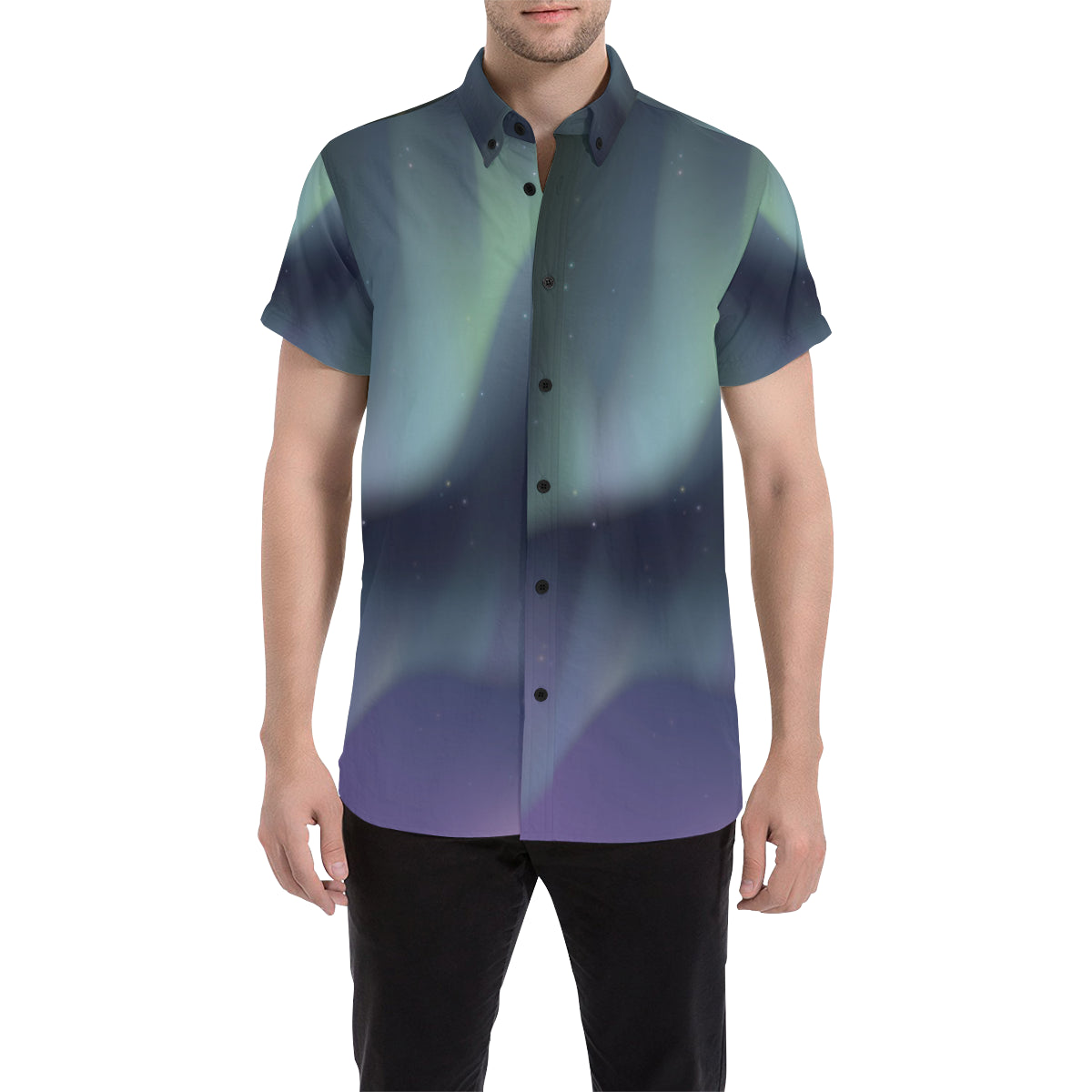 Aurora Borealis Pattern Print Design 01 Men's Short Sleeve Button Up Shirt