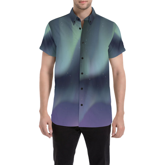 Aurora Borealis Pattern Print Design 01 Men's Short Sleeve Button Up Shirt