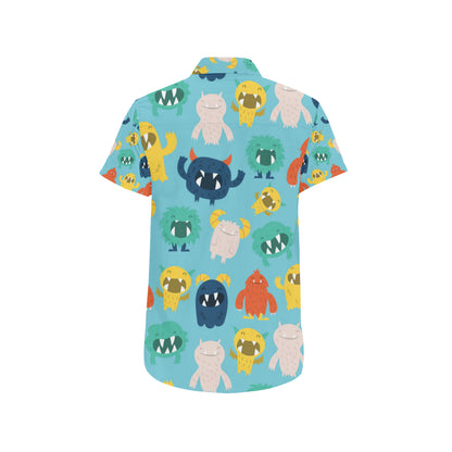 Monster Cartoon Pattern Print Design 03 Men's Short Sleeve Button Up Shirt