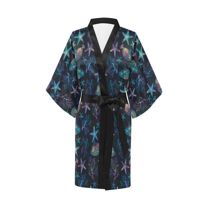 Starfish Pattern Print Design 01 Women's Short Kimono