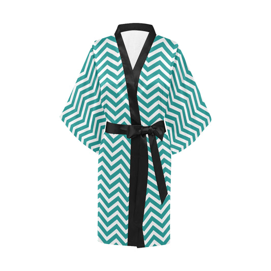 Chevron Teal Pattern Print Design 02 Women's Short Kimono