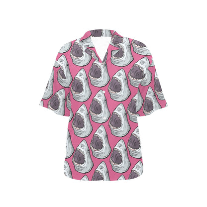 Great White Shark Pattern Print Design 01 Women's Hawaiian Shirt
