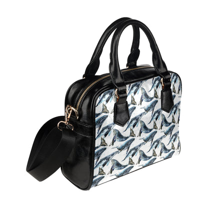 Blue Whale Pattern Print Design 03 Shoulder Handbag