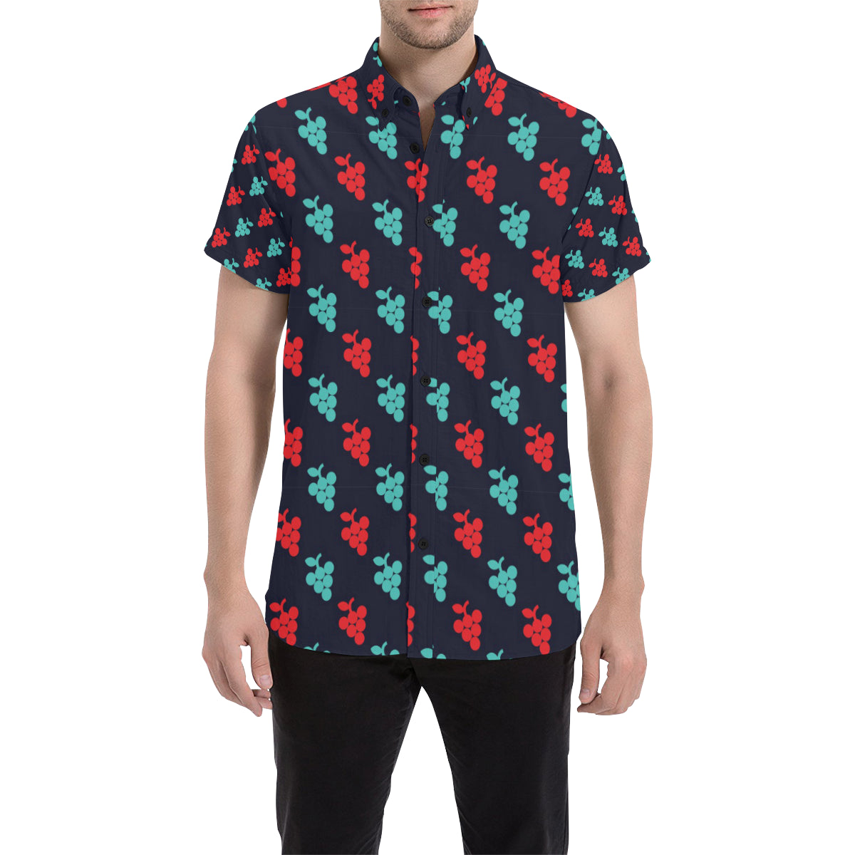 Grape Pattern Print Design GP07 Men's Short Sleeve Button Up Shirt