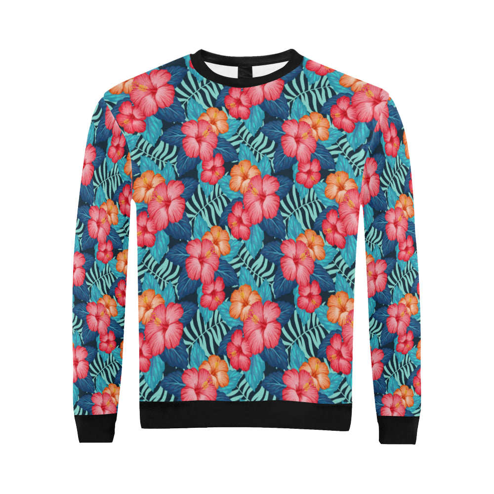 Red Hibiscus Pattern Print Design HB02 Men Long Sleeve Sweatshirt