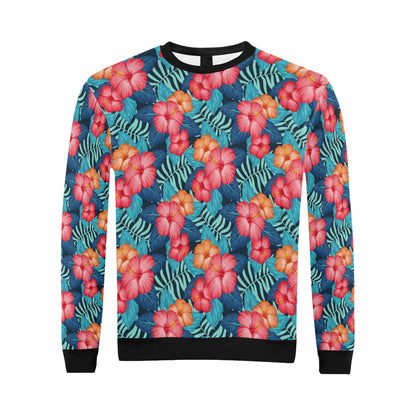 Red Hibiscus Pattern Print Design HB02 Men Long Sleeve Sweatshirt