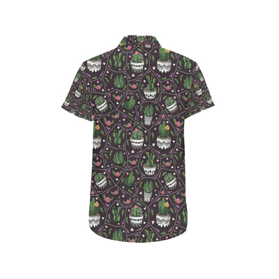 Cactus Pattern Print Design 03 Men's Short Sleeve Button Up Shirt