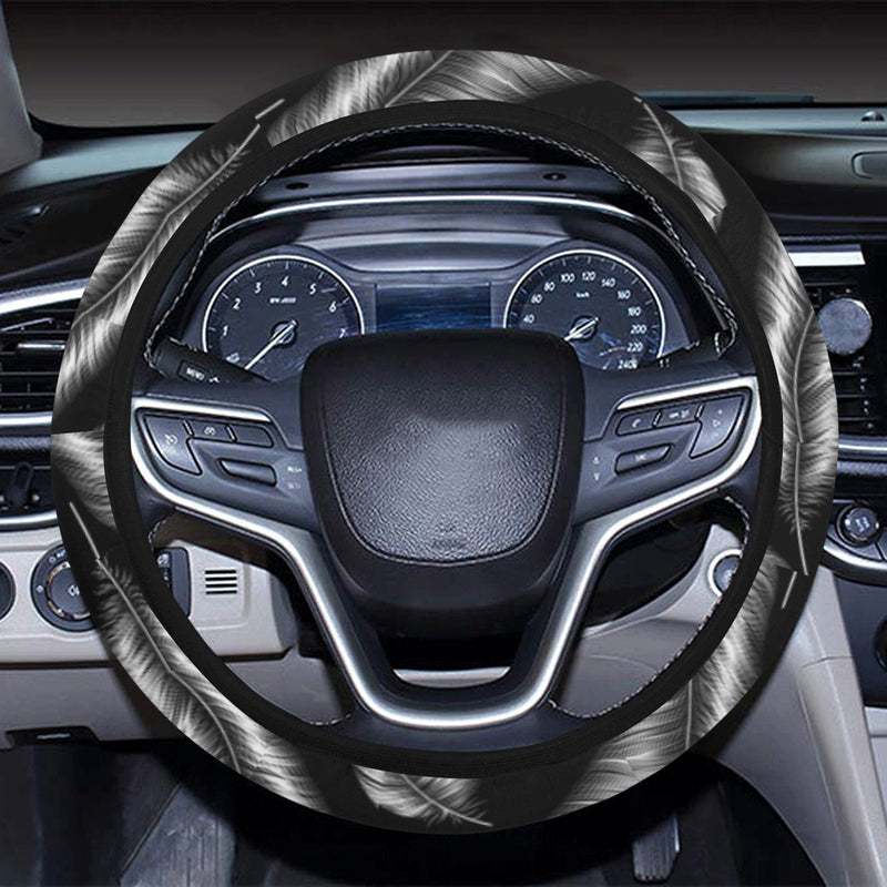 Feather Black White Design Print Steering Wheel Cover with Elastic Edge