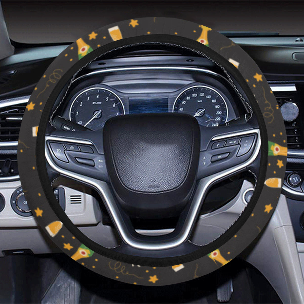 Champagne Pattern Print Design 04 Steering Wheel Cover with Elastic Edge